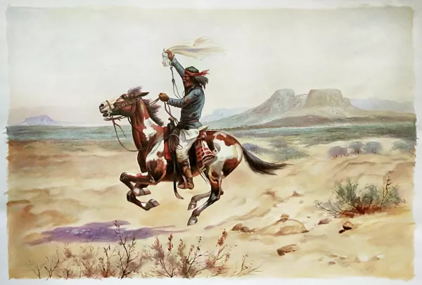 ALT Reproduction All Products tab Apache Indian Scout Signalling the Column Oil Painting Reproduction